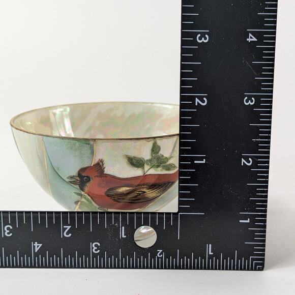 Red Cardinal Lusterware Teacup Japan Gold White Blue Pinwheel Bone China Gift - Picture 12 of 13